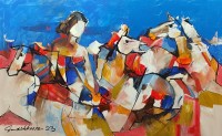 Mashkoor Raza, 30 x 48 Inch, Oil on Canvas, Figurative Painting, AC-MR-635